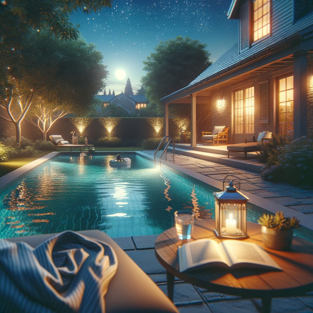 Evening splashes and porchlight laughs by the pool